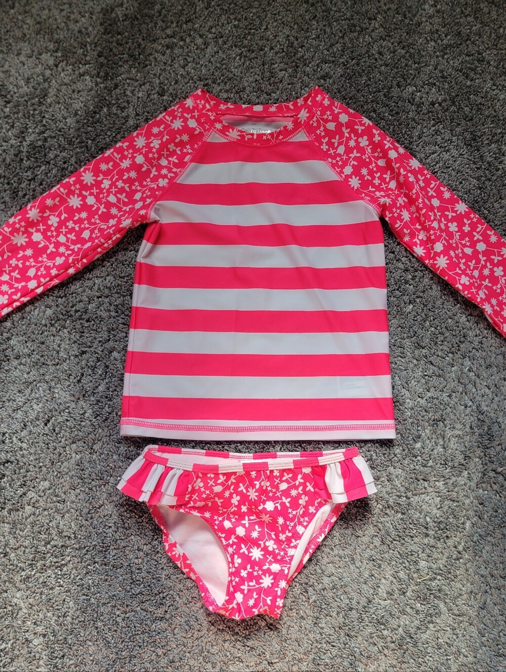 Cat & Jack Pink Striped Rash Guard Swim Set Size 6 *NWOT*